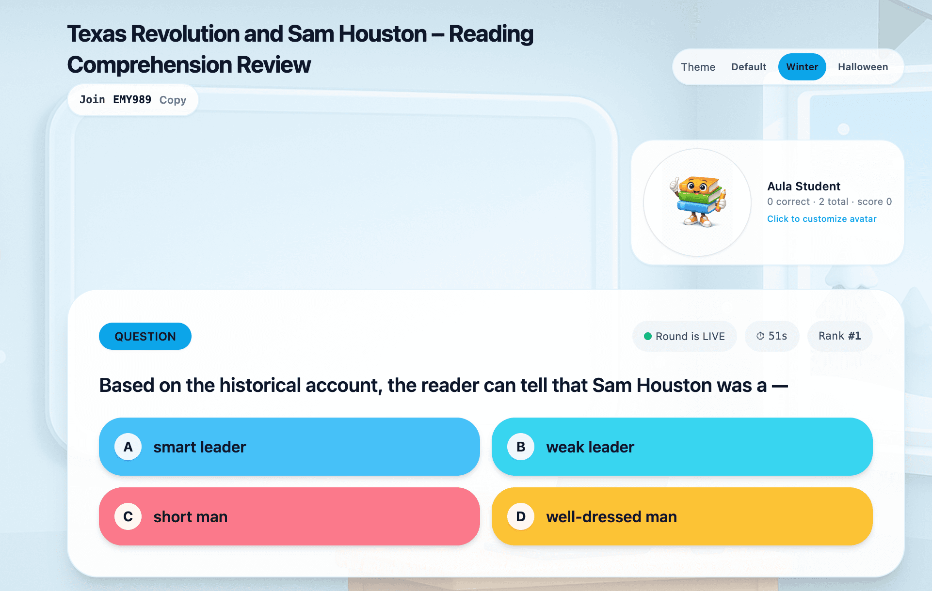 Aula live classroom multiple choice